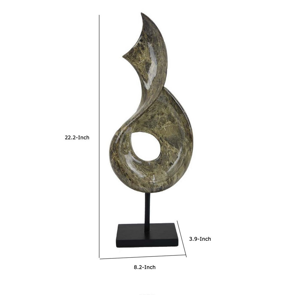 Tabletop Accent Decor | Gray Green Resin | Black Metal Support | 22’’ BM334994