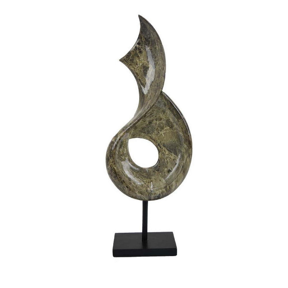 Tabletop Accent Decor | Gray Green Resin | Black Metal Support | 22"