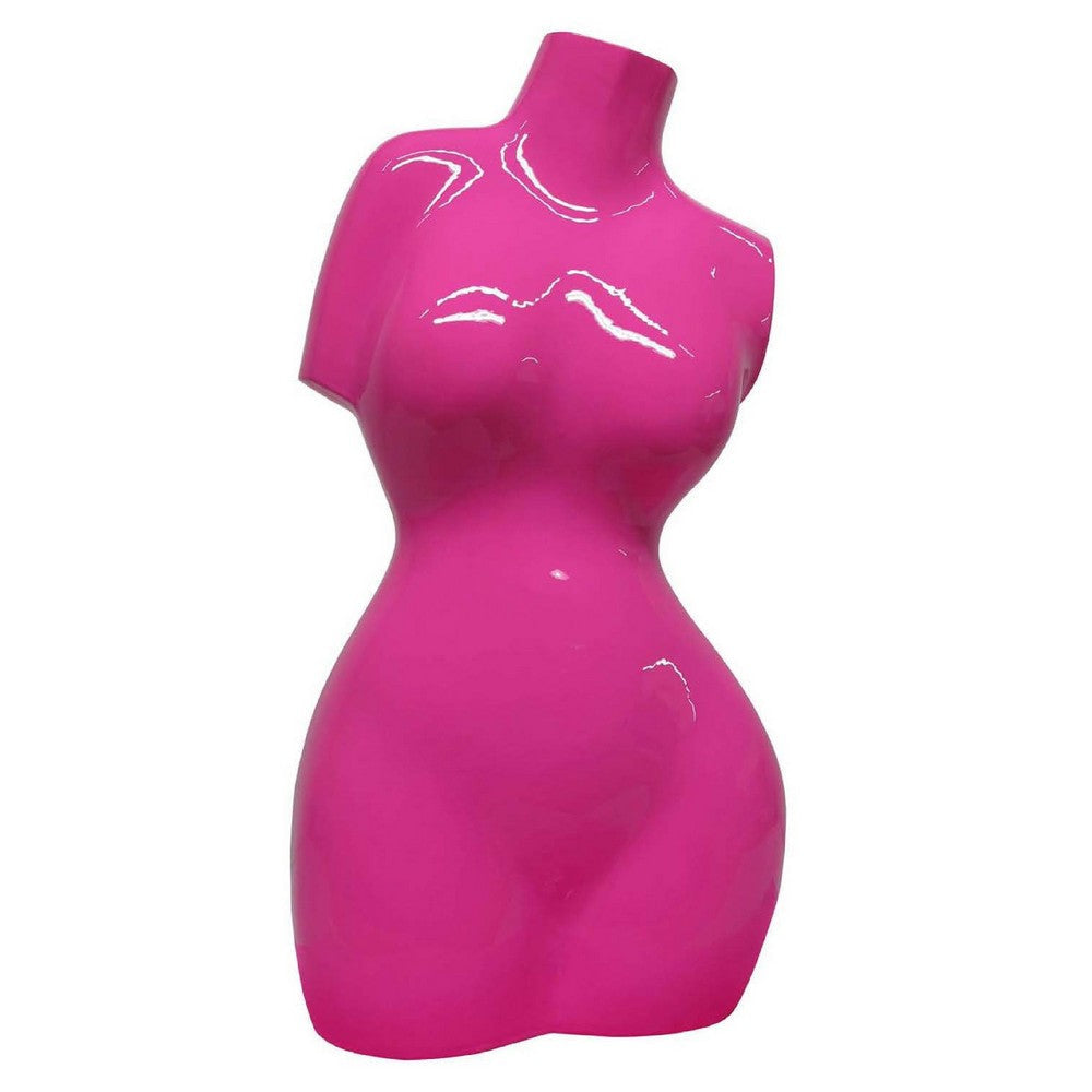 Female Torso Tabletop Decor | Bright Pink Resin Sculptural Bust 16’’ BM335001