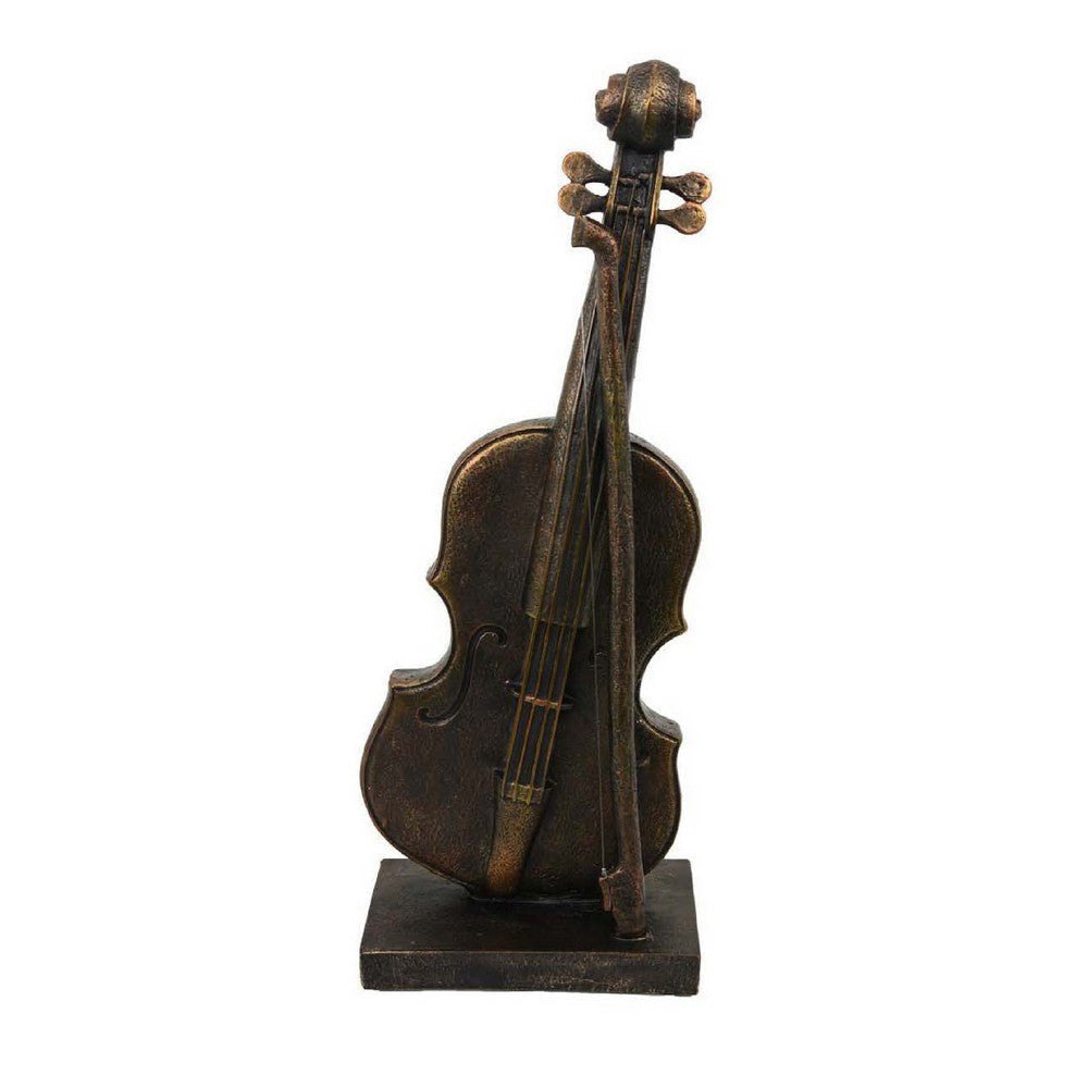 Violin Tabletop Decor | Dark Bronze Resin | Rectangular Base | 18"