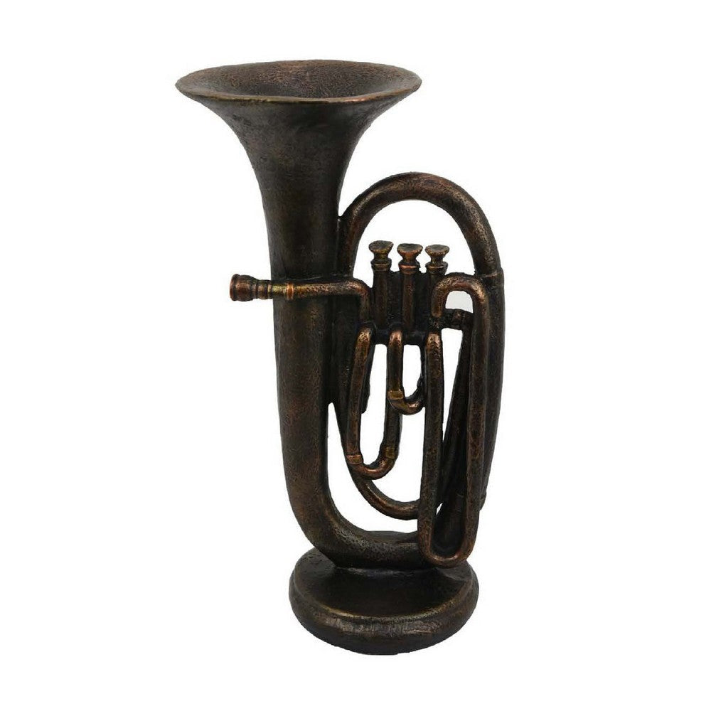 Trumpet Tabletop Decor | Dark Bronze Resin | Round Base | 15’’ BM335005
