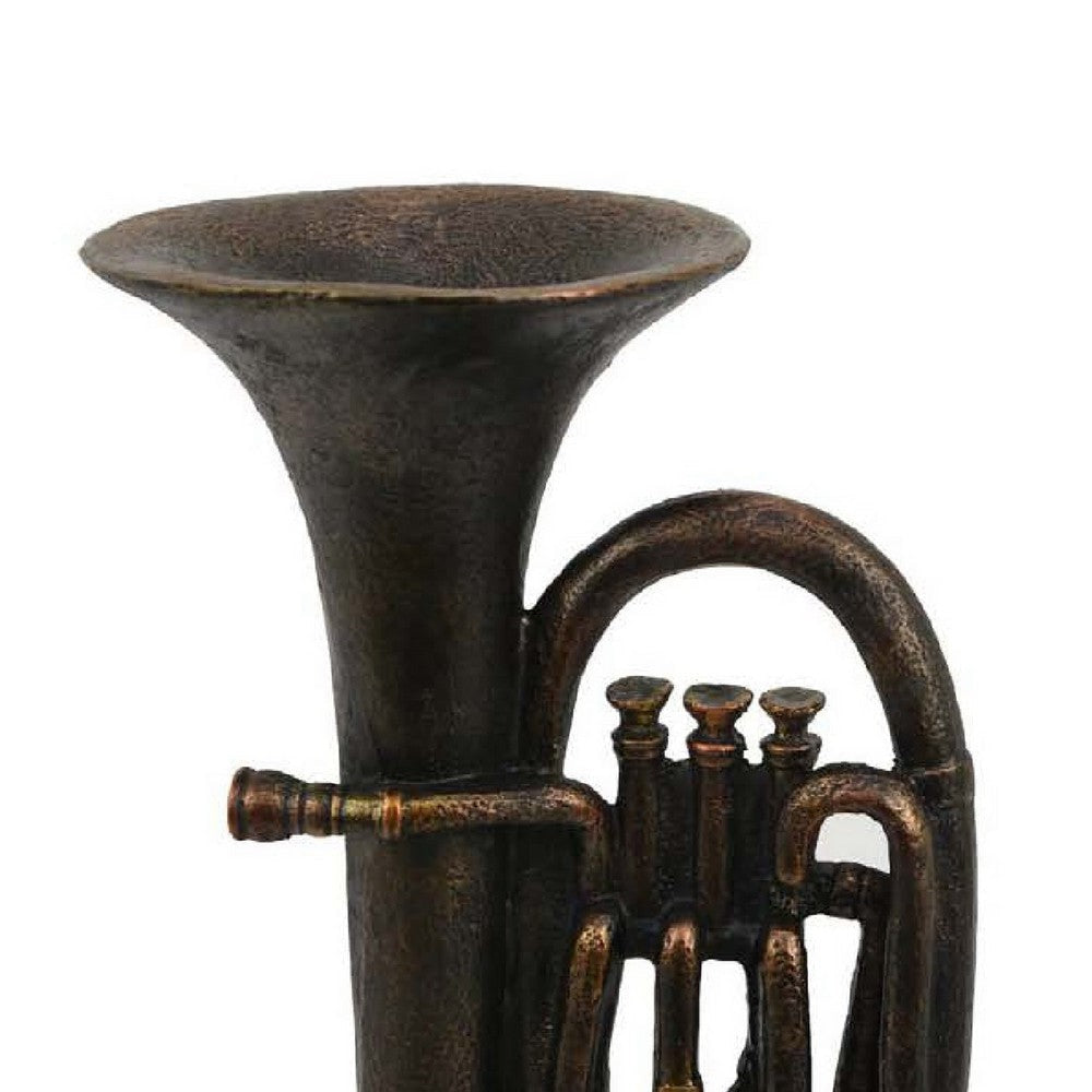 Trumpet Tabletop Decor | Dark Bronze Resin | Round Base | 15’’ BM335005