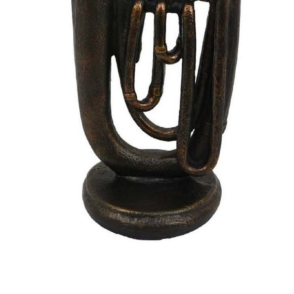 Trumpet Tabletop Decor | Dark Bronze Resin | Round Base | 15’’ BM335005