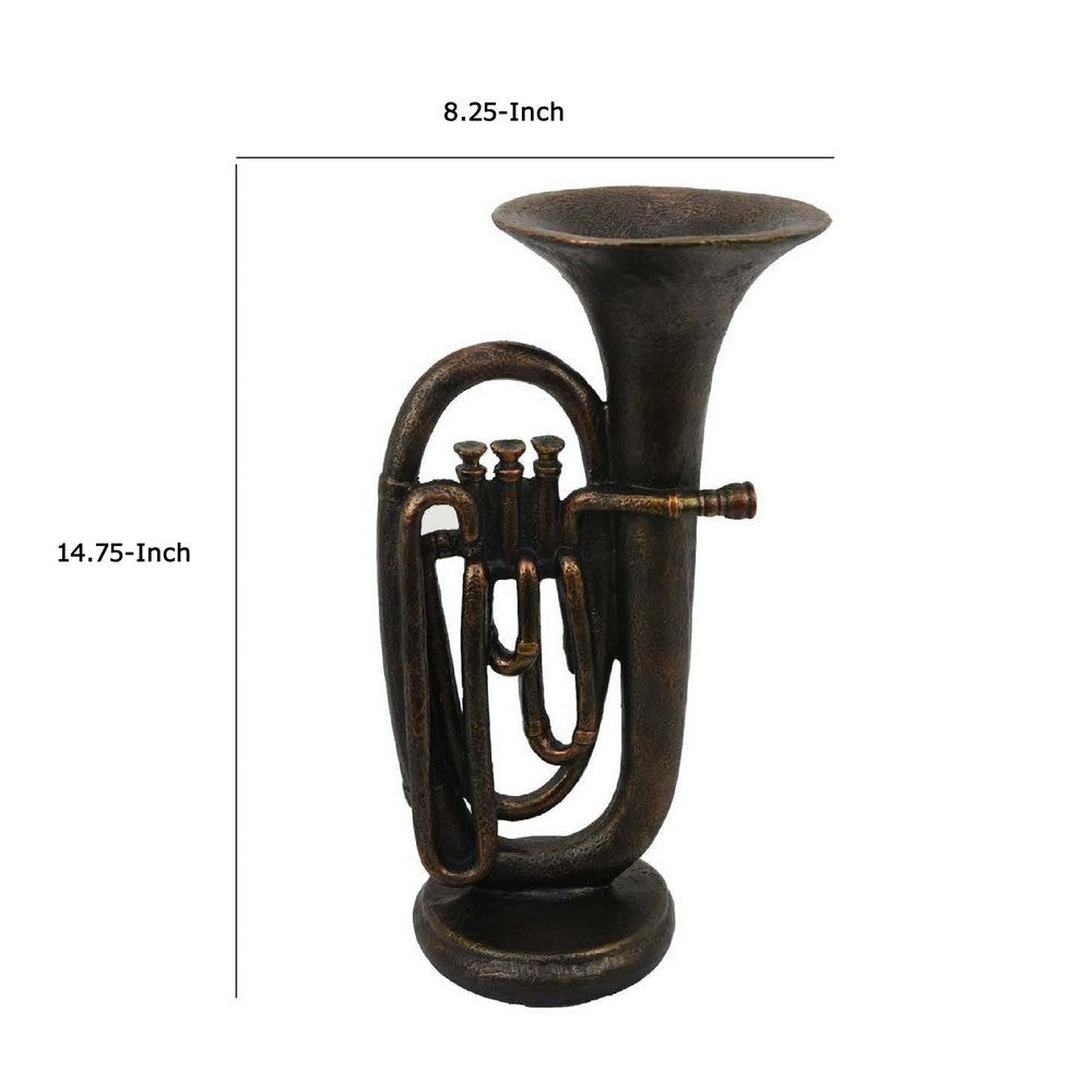 Trumpet Tabletop Decor | Dark Bronze Resin | Round Base | 15’’ BM335005