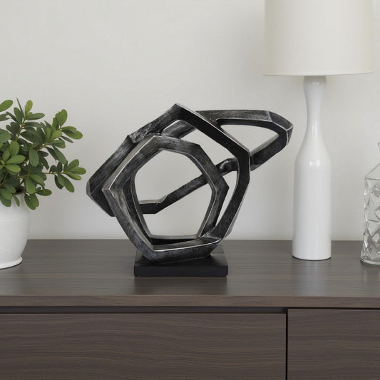 Abstract Decorative Tabletop Sculpture | Gray Resin Geometric | 17"
