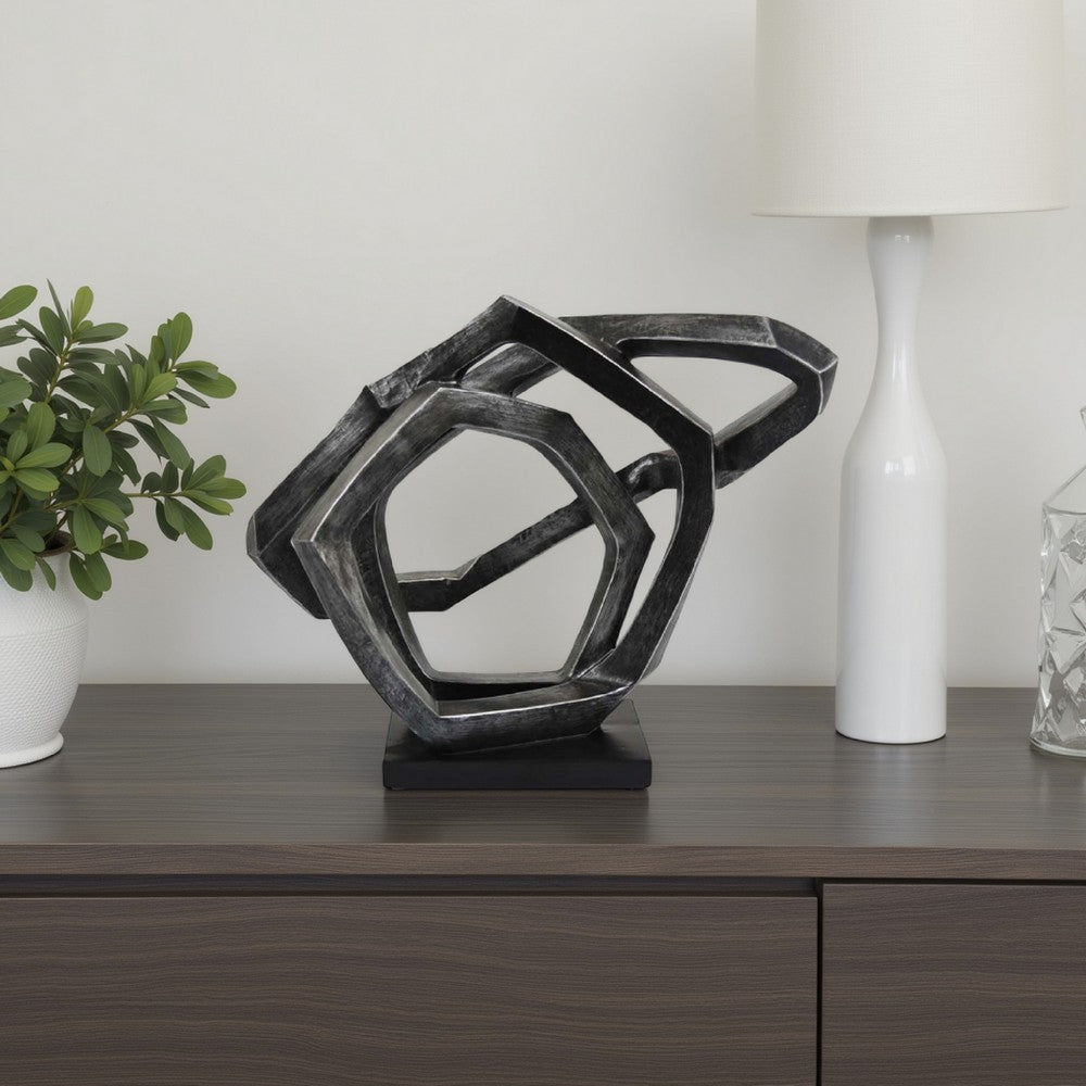 Abstract Decorative Tabletop Sculpture | Gray Resin Geometric | 17’’ BM335006
