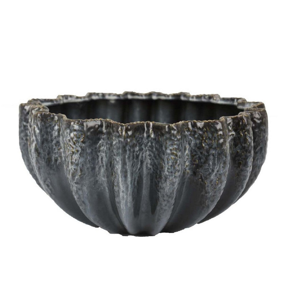 Decorative Bowl | Aqua Gray Ceramic | Fluted Scalloped Sides | 13’’ BM335008