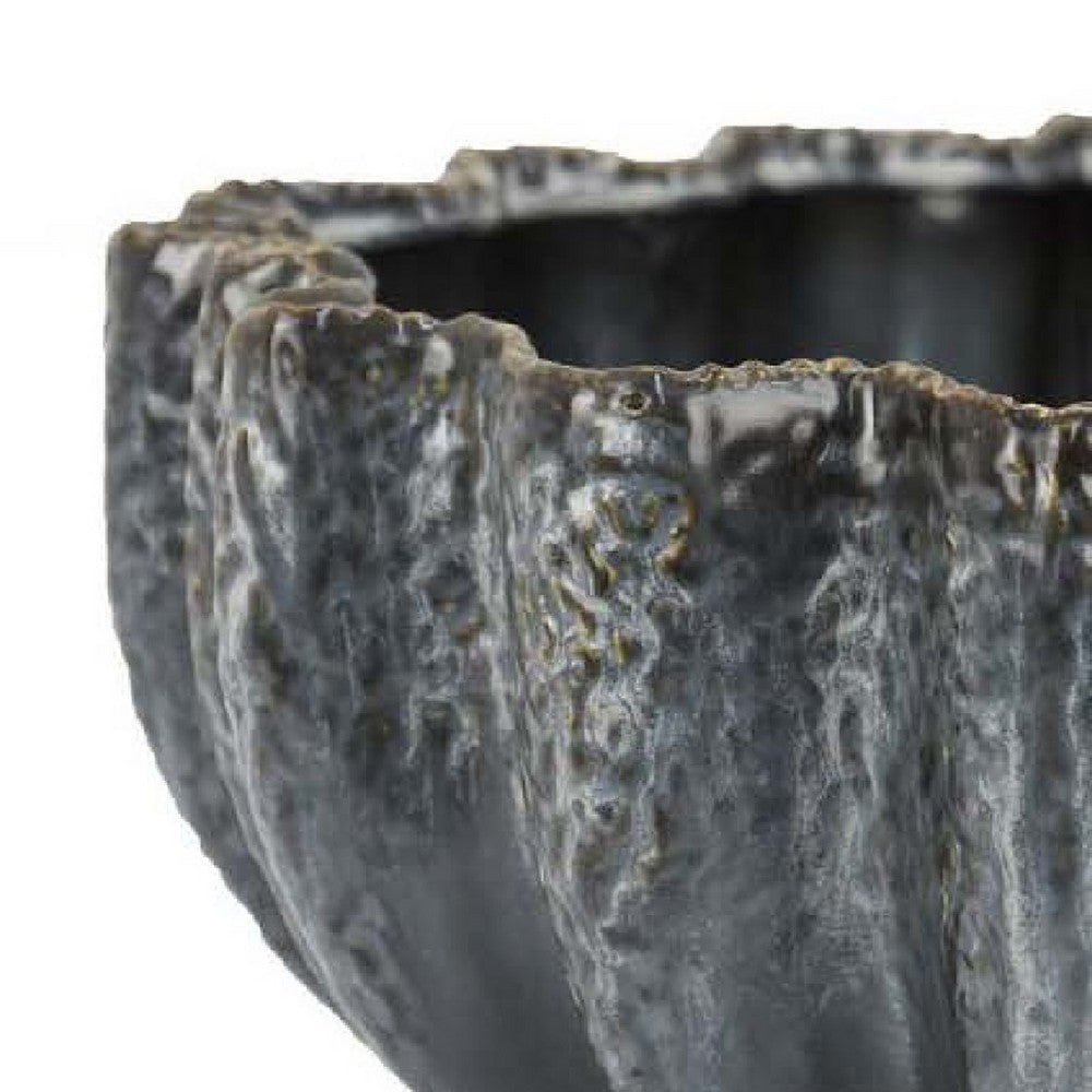 Decorative Bowl | Aqua Gray Ceramic | Fluted Scalloped Sides | 13’’ BM335008