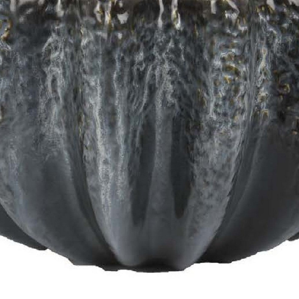 Decorative Bowl | Aqua Gray Ceramic | Fluted Scalloped Sides | 13’’ BM335008