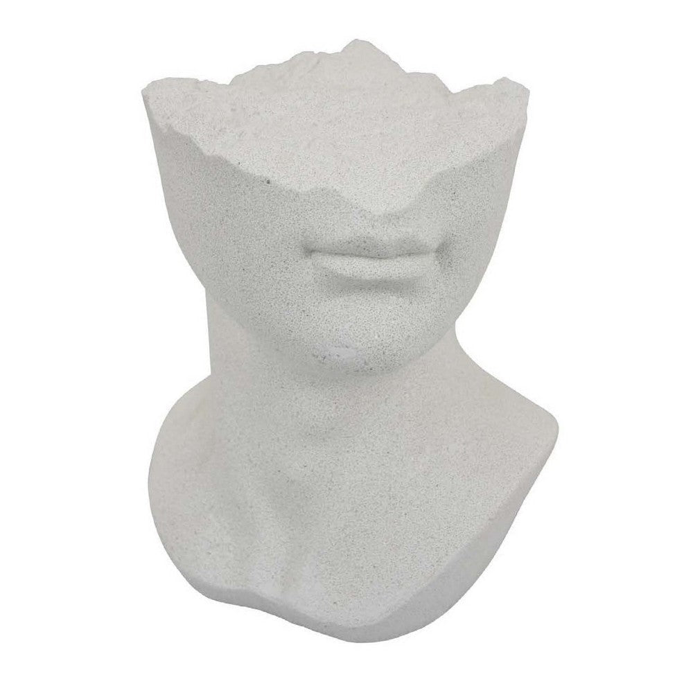 Head Statuette Tabletop Decor | White Resin | Fragmented Bust | 11"