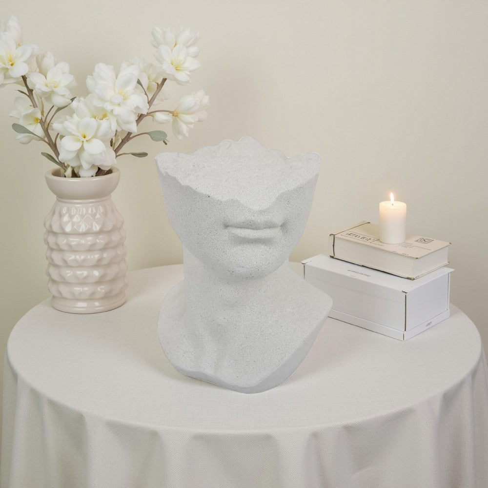 Head Statuette Tabletop Decor | White Resin | Fragmented Bust | 11"