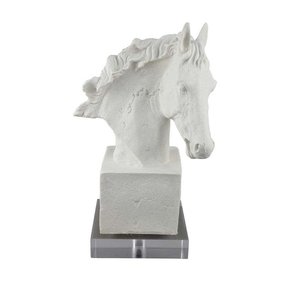 Horse Head Decor | White Resin Frame | Gray Acrylic Base 13’’ BM335012