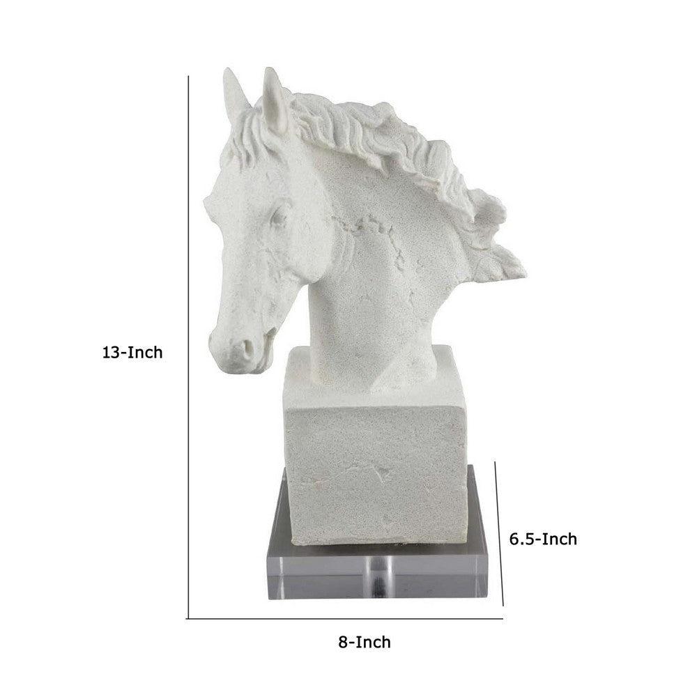 Horse Head Decor | White Resin Frame | Gray Acrylic Base 13’’ BM335012