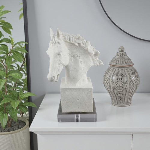 Horse Head Decor | White Resin Frame | Gray Acrylic Base 13"
