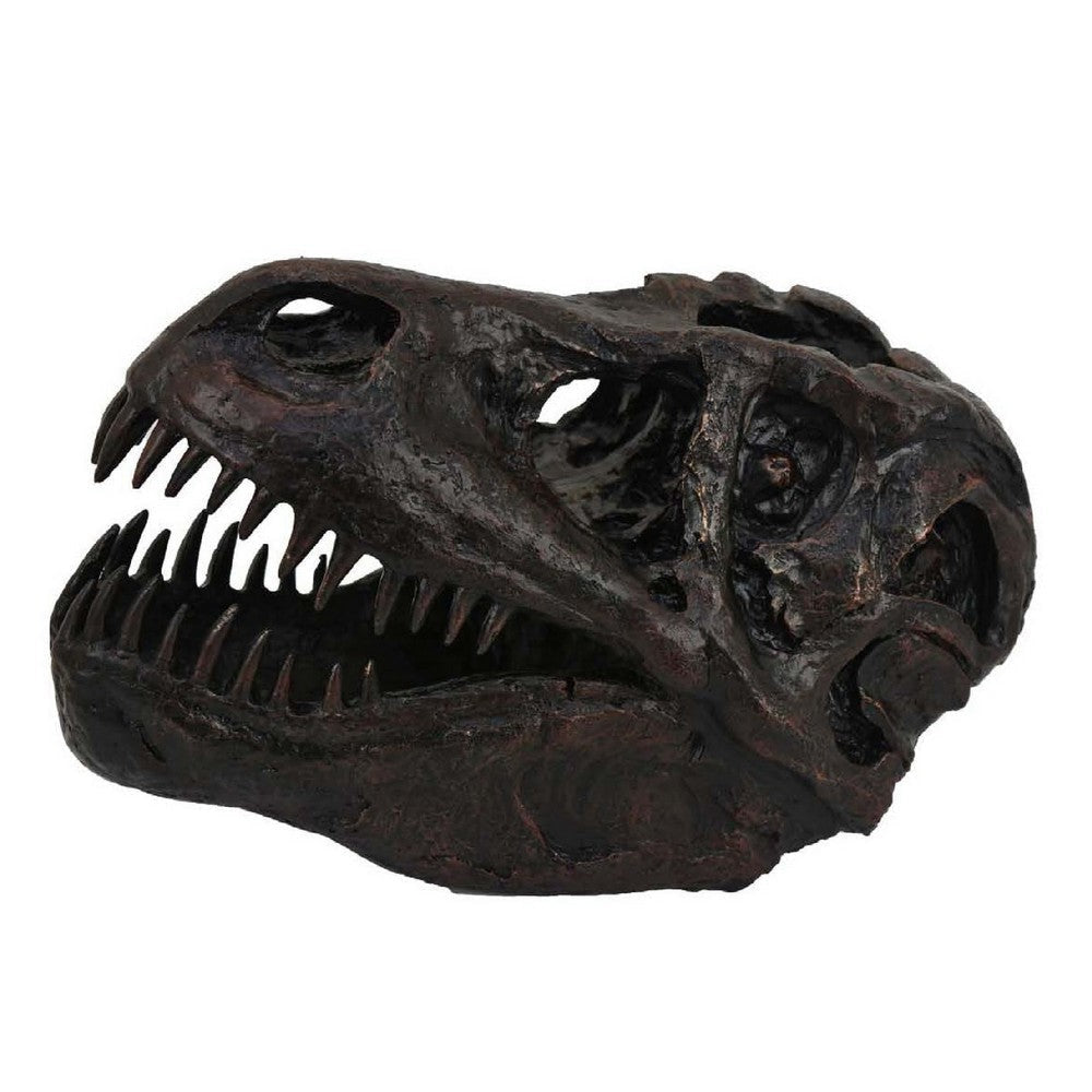 T Rex Skull Decor | Fossil Inspired Dark Brown and Black Resin | 13"