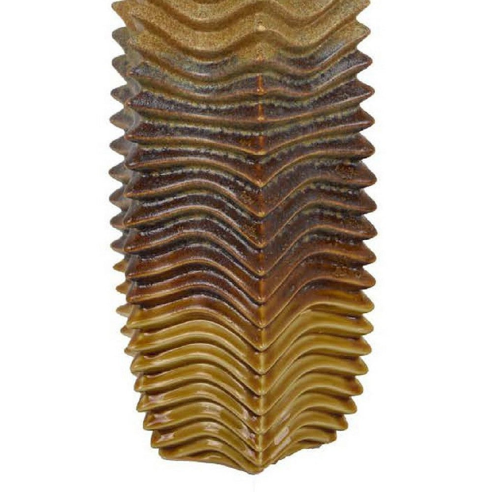 Decorative Vase | Brown | Gray Ceramic Undulating Pattern | 20’’ BM335018