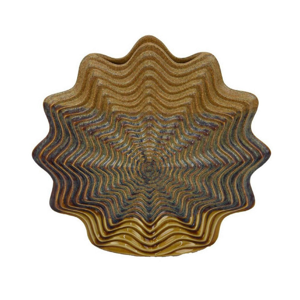 Decorative Vase | Brown | Gray Ceramic | Unique Radial Rosette | 16’’ BM335019