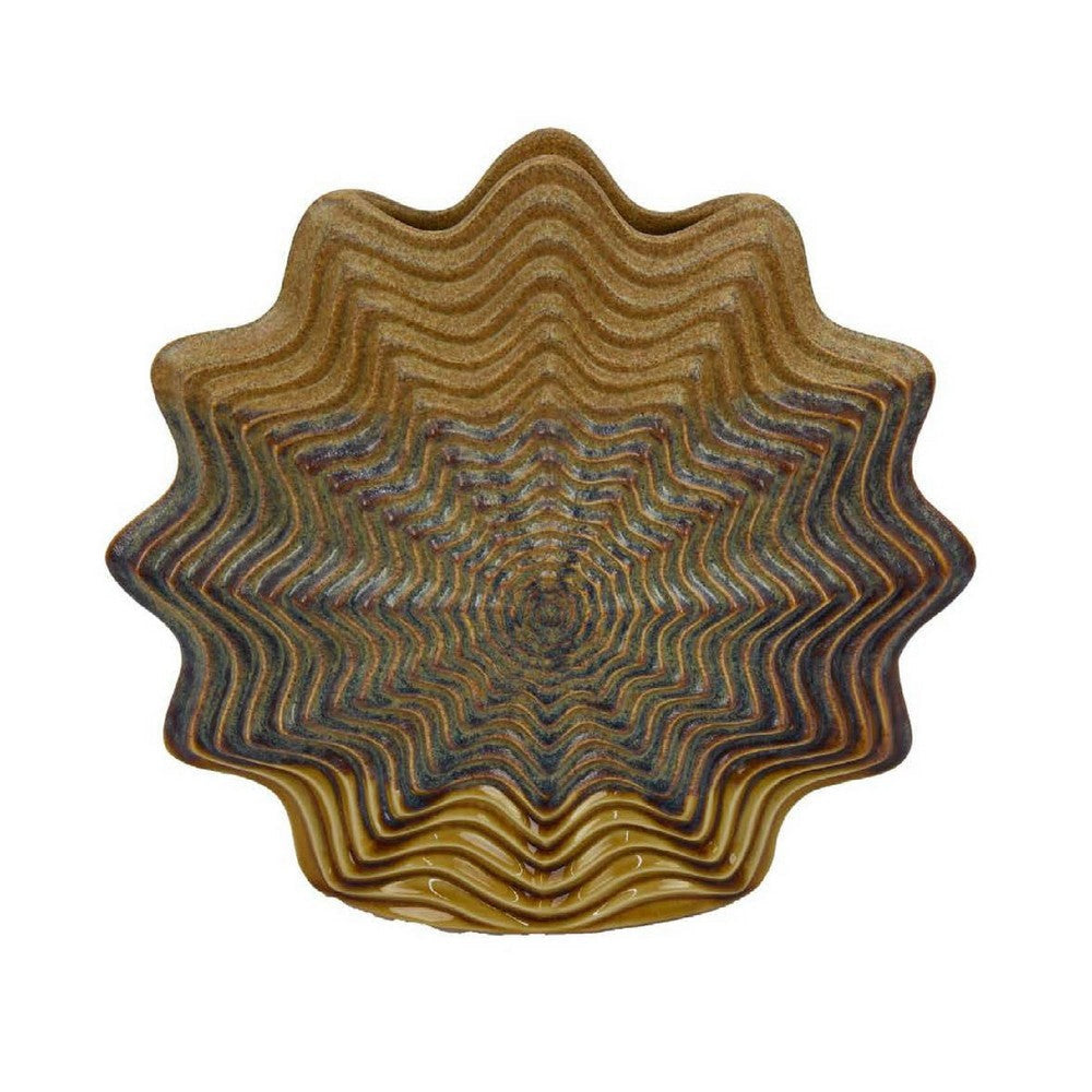 Decorative Vase | Brown | Gray Ceramic | Unique Radial Rosette | 16"