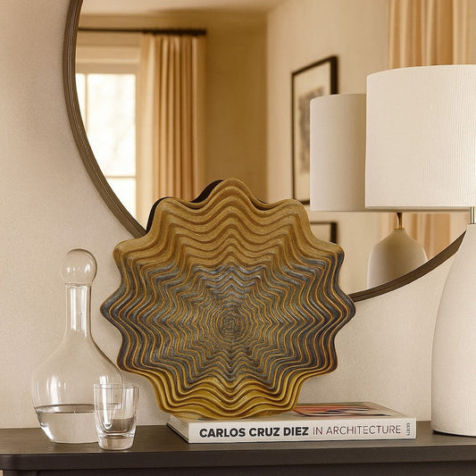 Decorative Vase | Brown | Gray Ceramic | Unique Radial Rosette | 16"