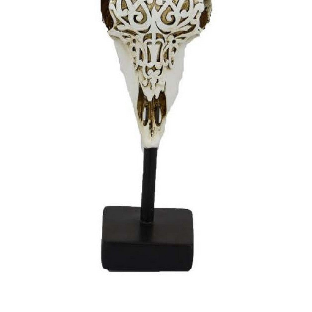 Animal Skull Tabletop Decor | Bone White and Black Resin | 16’’ BM335021