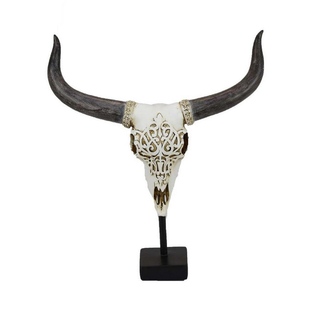 Animal Skull Tabletop Decor | Bone White and Black Resin | 16"
