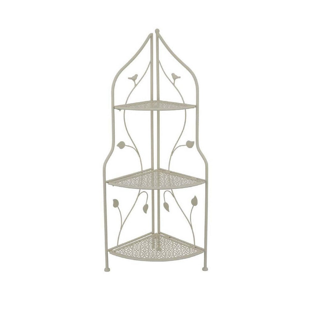 3 Tier Corner Plant Stand Shelves | Classical White Metal | 36’’ BM335022