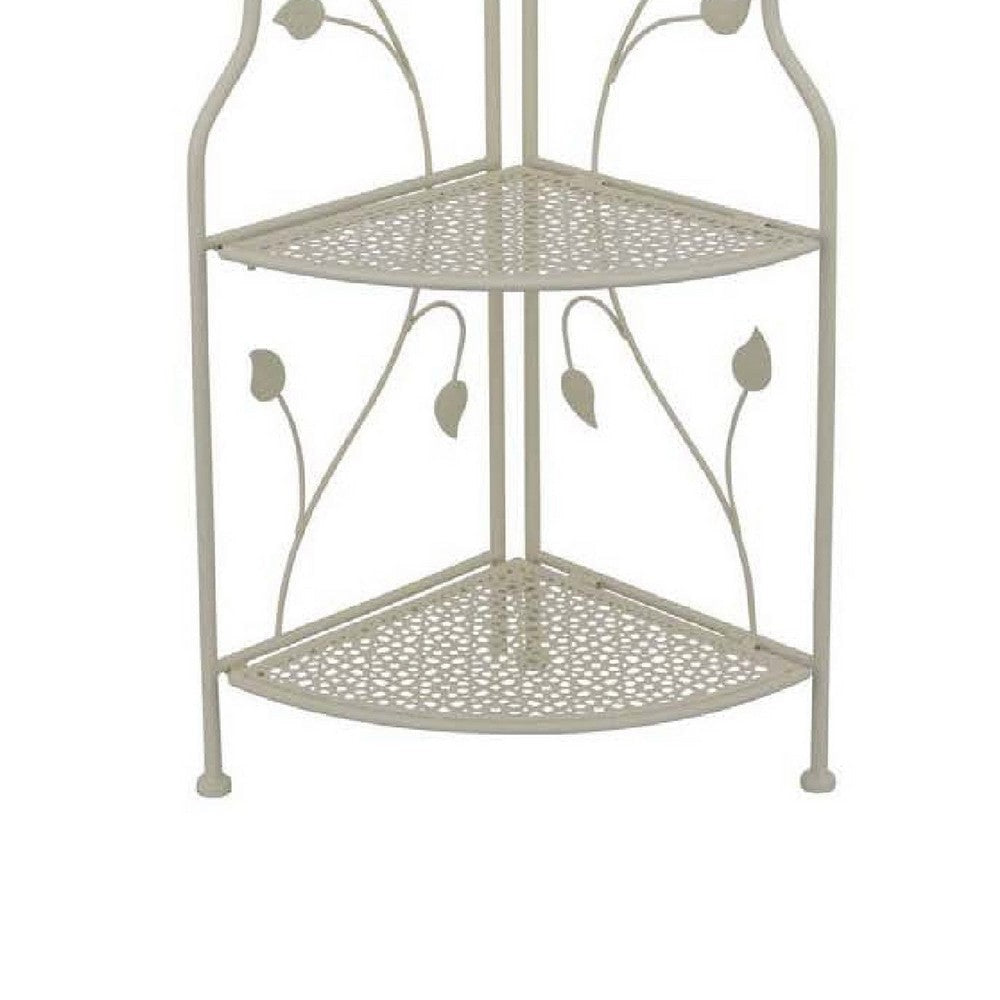3 Tier Corner Plant Stand Shelves | Classical White Metal | 36’’ BM335022