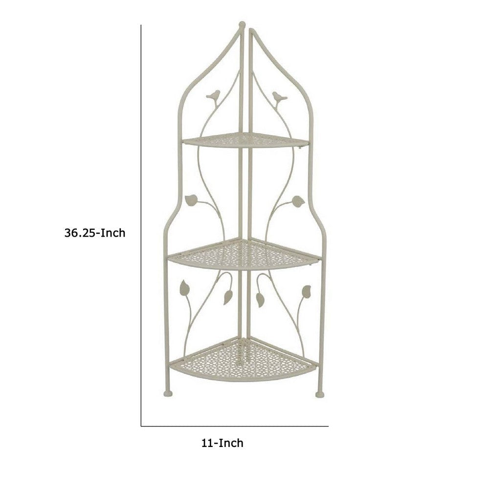 3 Tier Corner Plant Stand Shelves | Classical White Metal | 36’’ BM335022