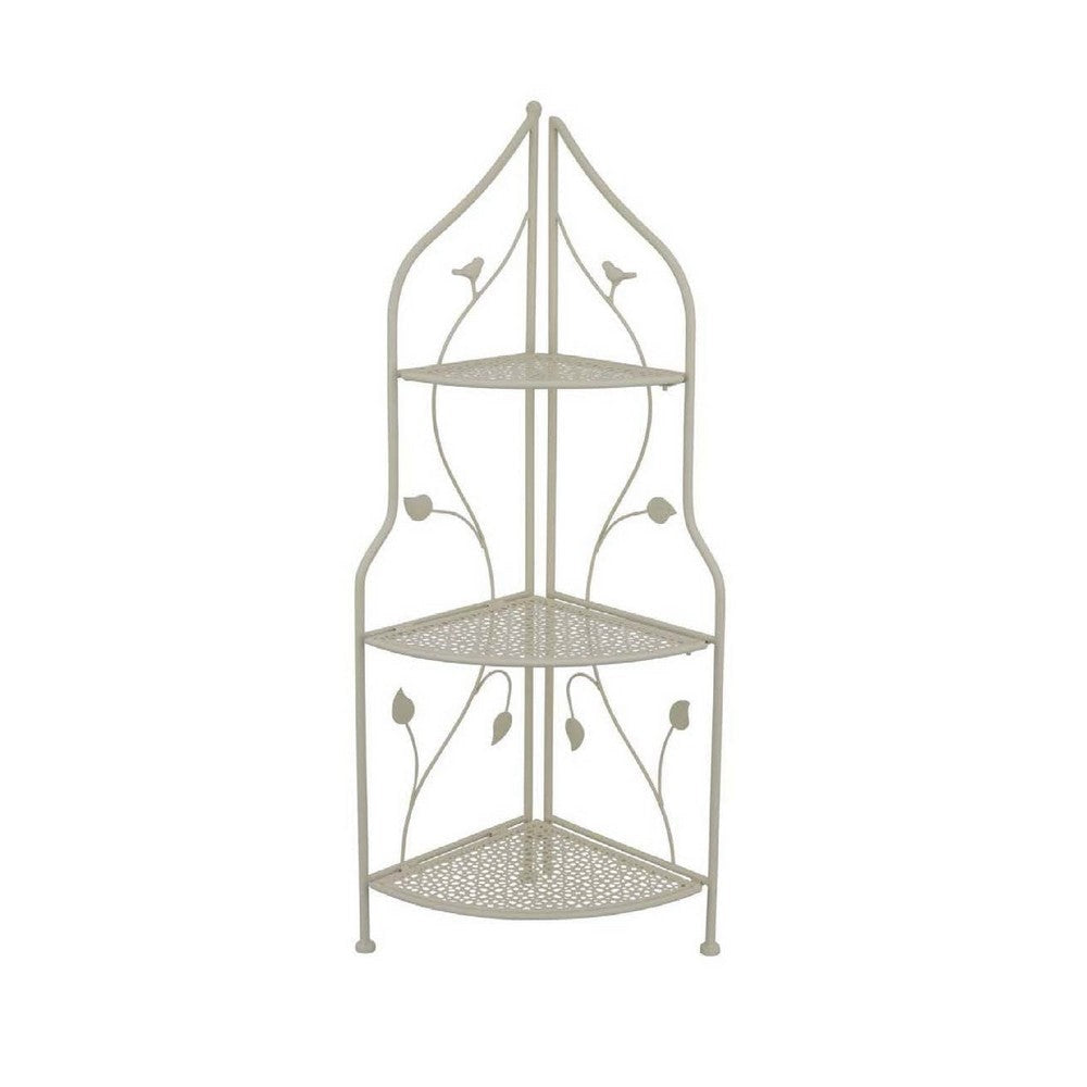 3 Tier Corner Plant Stand Shelves | Classical White Metal | 36"