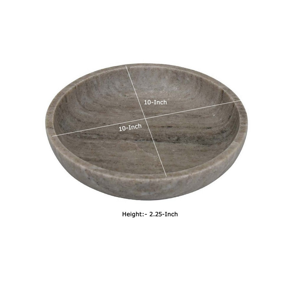 Decorative Bowl | Gray Marble | Natural Veining Patterns | 10’’ Round BM335024