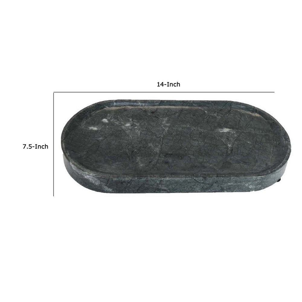 Decorative Oval Tray | Green Marble | Unique Veining Pattern | 14’’ BM335026