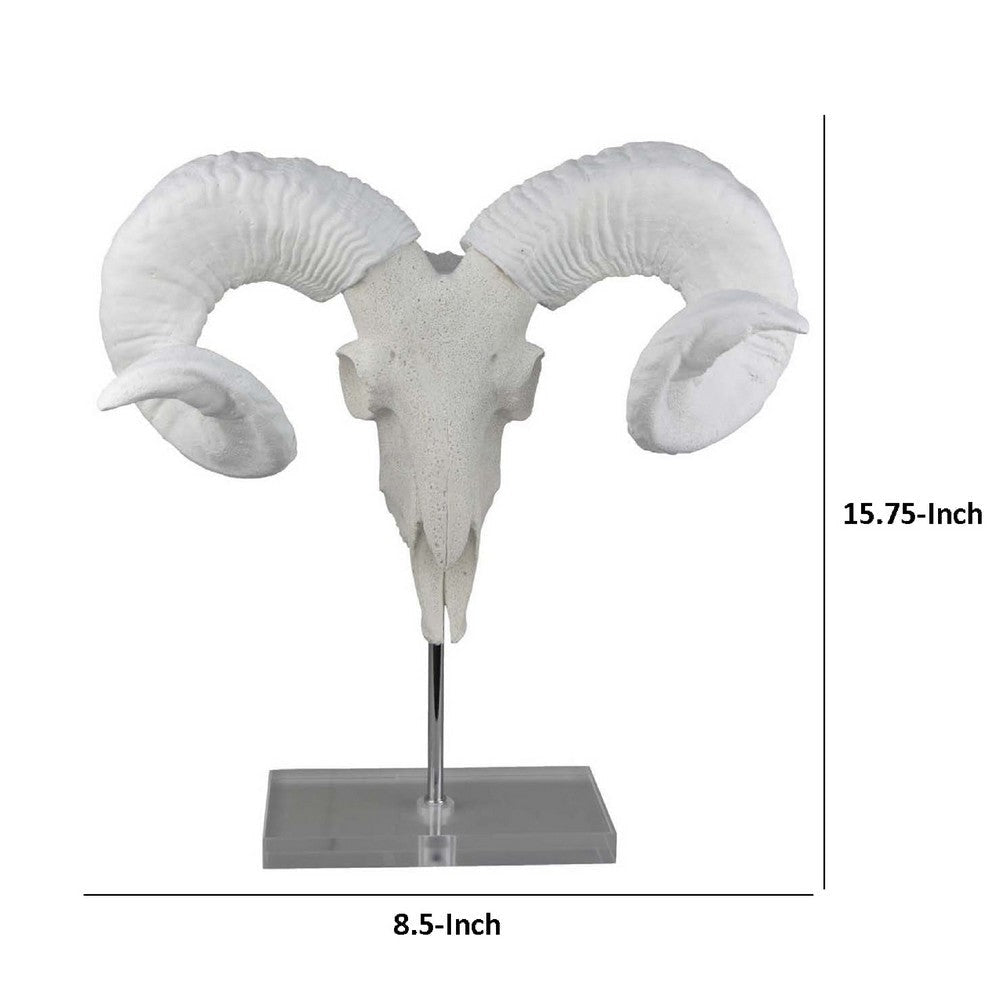 Mitch Bighead Sheep Ram Sculpture Curved Horns | White Resin 16’’ BM335034
