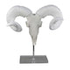 Mitch Bighead Sheep Ram Sculpture Curved Horns | White Resin 16"