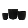 Elly Round Planter Set of 3 | Ribbed Texture Black Resin | 16 |12 |9 ’ BM335036