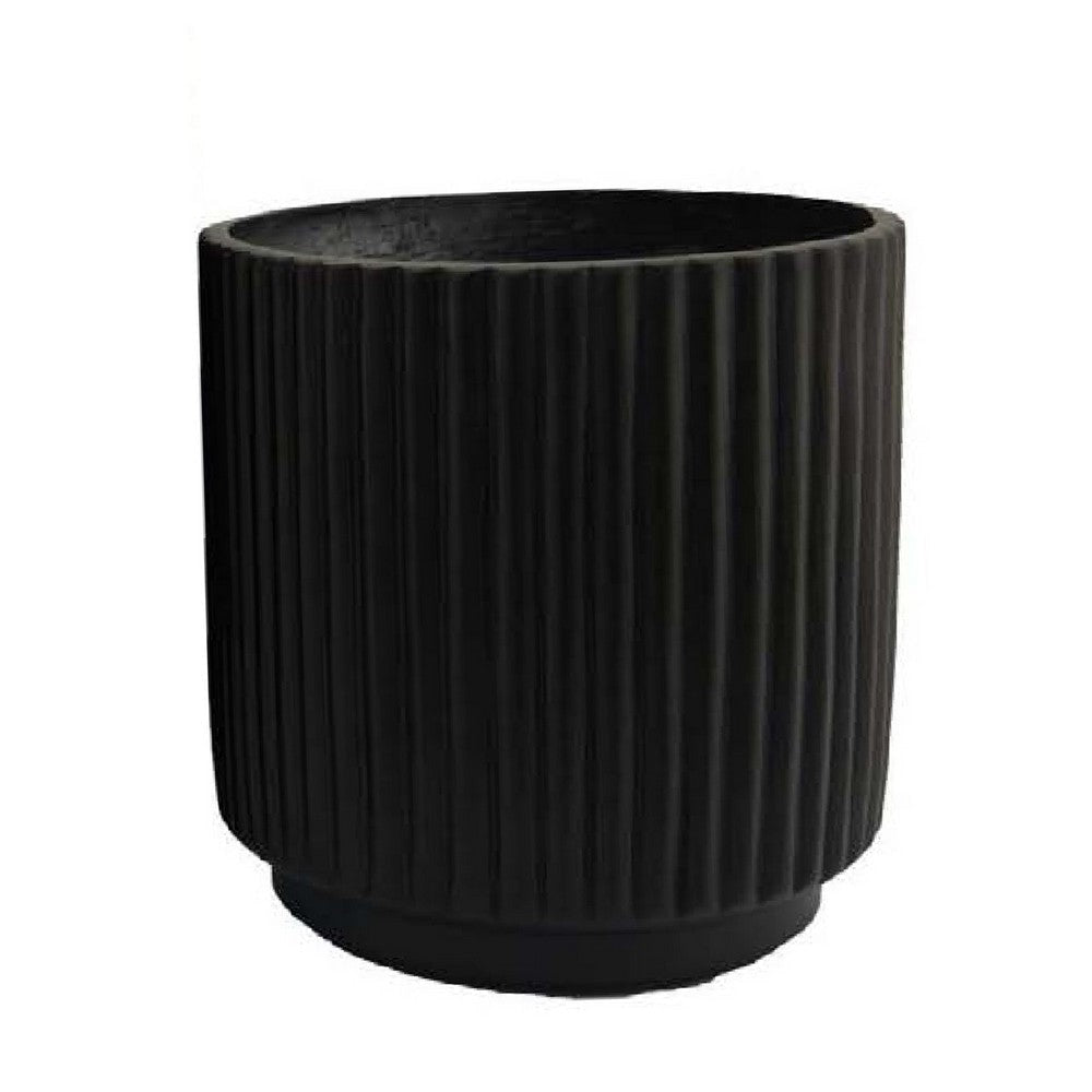 Elly Round Planter Set of 3 | Ribbed Texture Black Resin | 16 |12 |9 ’ BM335036