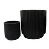Elly Round Planter Set of 3 | Ribbed Texture Black Resin | 16 |12 |9 ’ BM335036