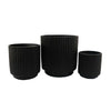 Elly Round Planter Set of 3 | Ribbed Texture Black Resin | 16 |12 |9 "