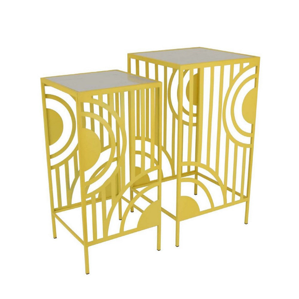 Percy Plant Stand Table Set of 2 | Marble Top | Gold Metal 26 | 24"