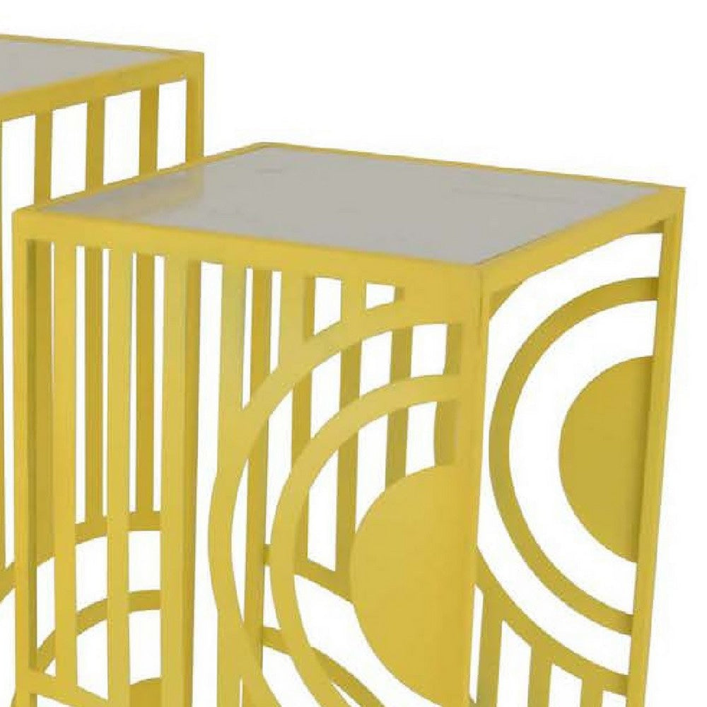 Percy Plant Stand Table Set of 2 | Marble Top | Gold Metal 26 | 24’’ BM335040