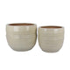 Paulo Barrel Planter Set of 2 | Raised Ribbed Beige Ceramic 19 | 15’’ BM335041