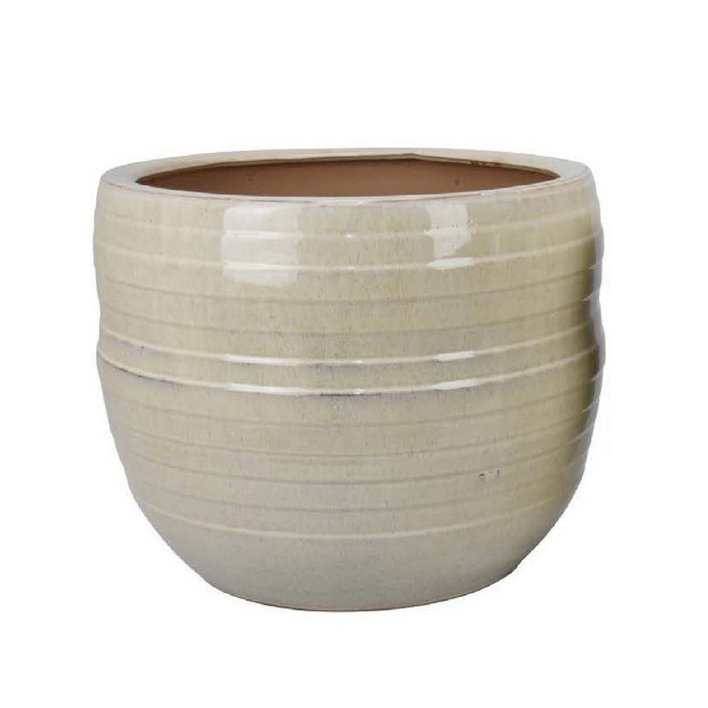 Paulo Barrel Planter Set of 2 | Raised Ribbed Beige Ceramic 19 | 15’’ BM335041