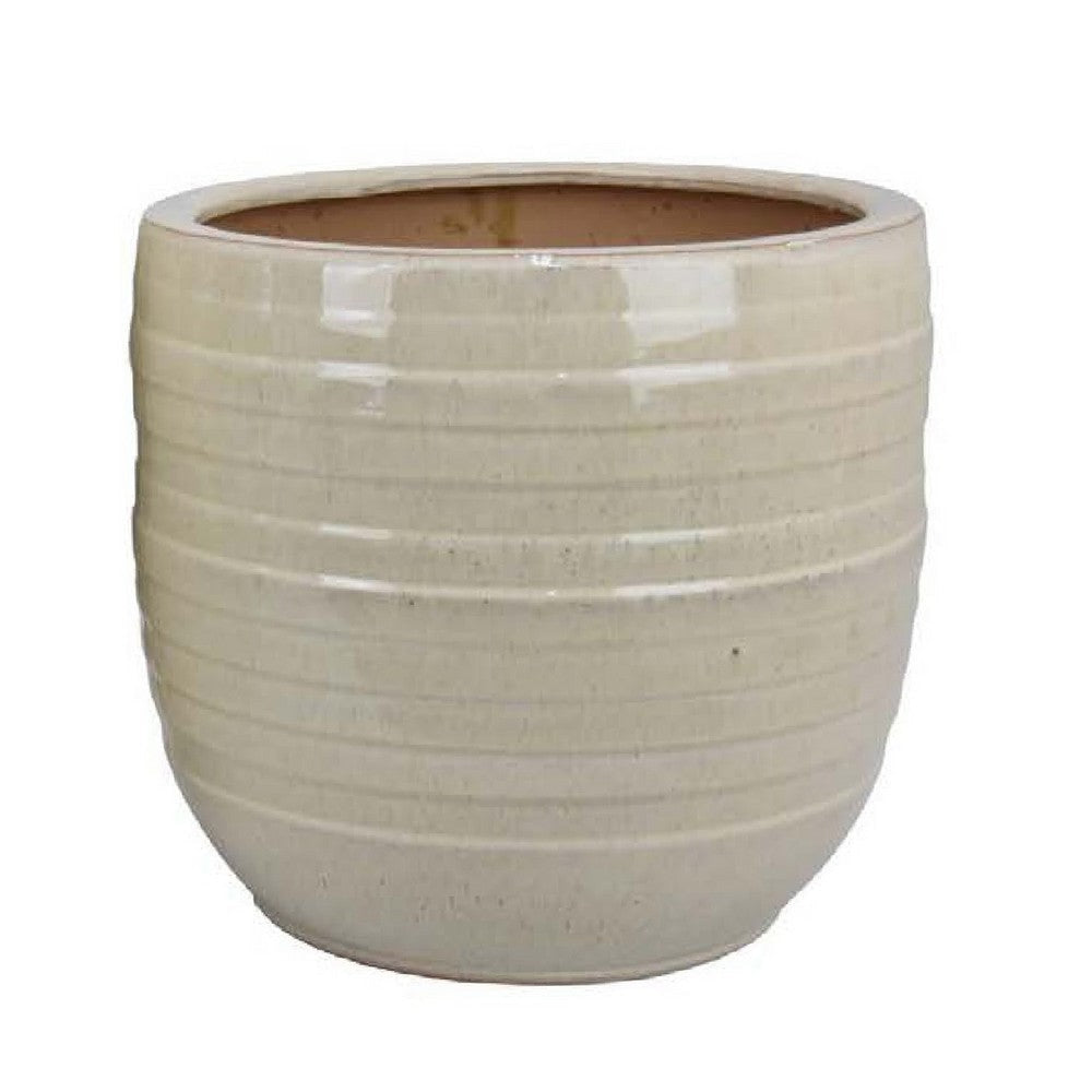 Paulo Barrel Planter Set of 2 | Raised Ribbed Beige Ceramic 19 | 15’’ BM335041