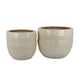 Paulo Barrel Planter Set of 2 | Raised Ribbed Beige Ceramic 19 | 15"