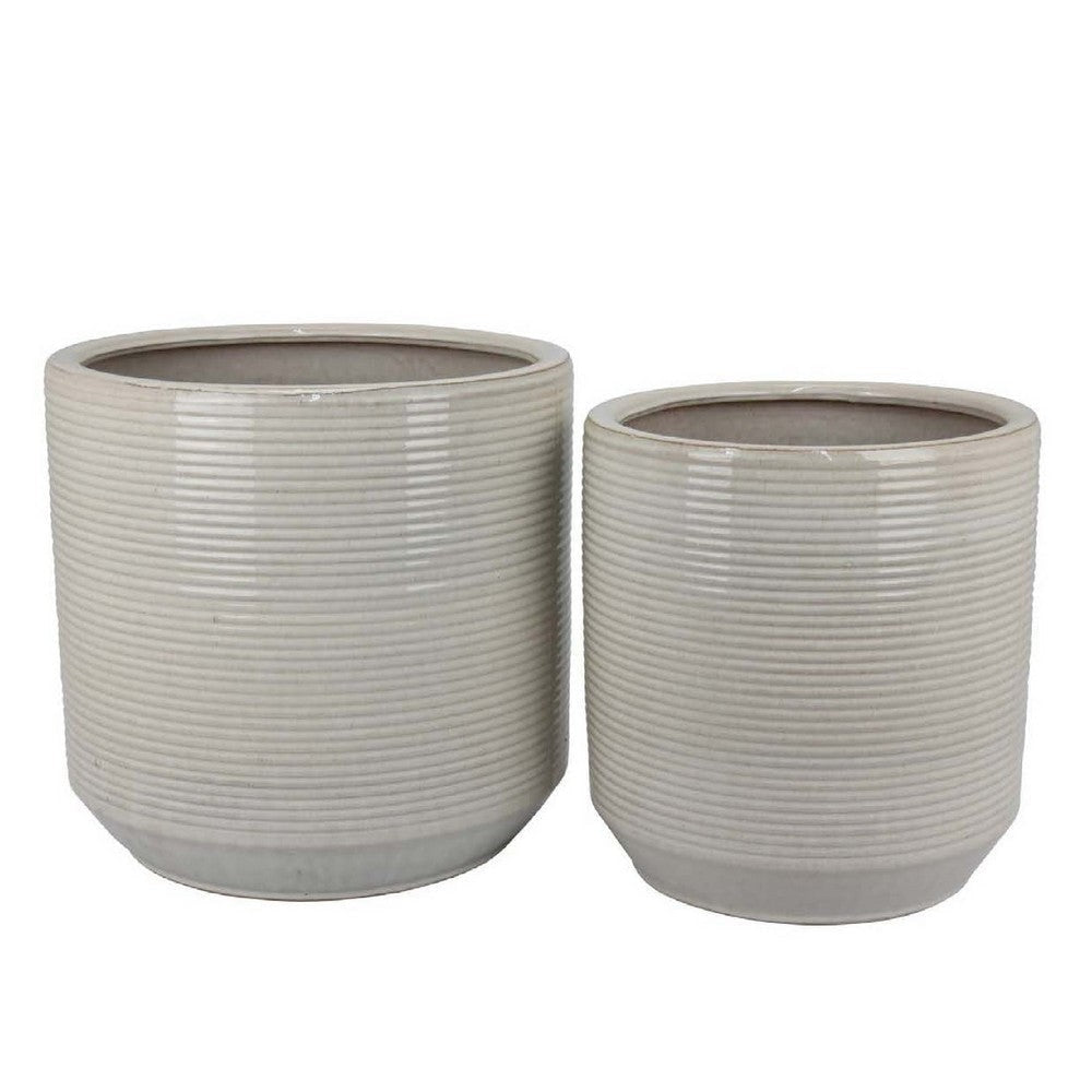 Gloria Round Planter Set of 2 | Textured White Ceramic | 15 | 14’’ BM335043