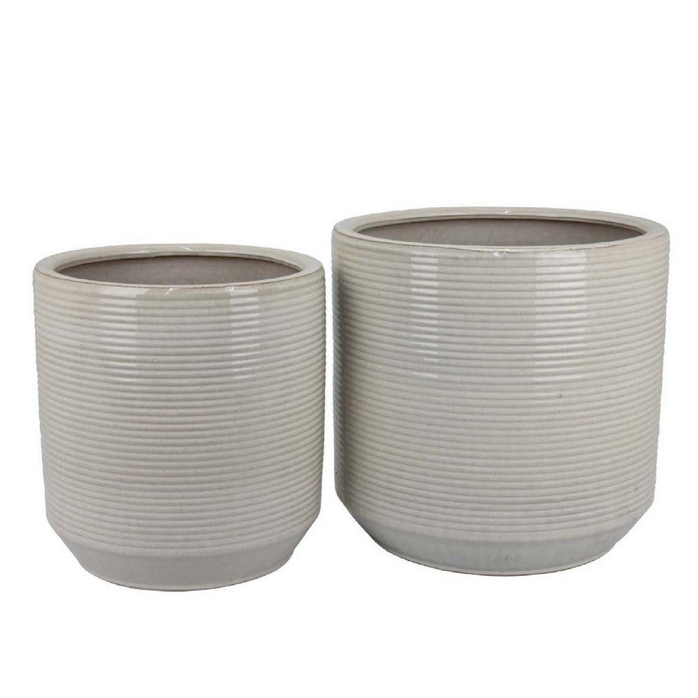 Gloria Round Planter Set of 2 | Textured White Ceramic | 15 | 14"