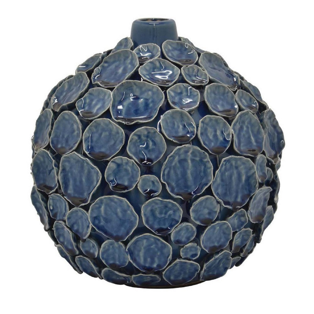 Remus Accent Vase with Raised Pebble Pattern | Glazed Blue Ceramic BM335046