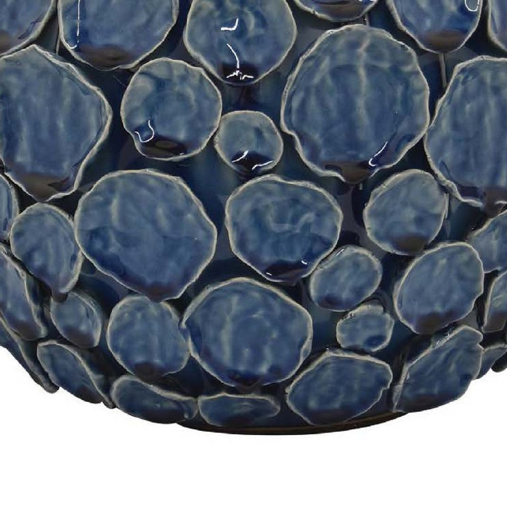 Remus Accent Vase with Raised Pebble Pattern | Glazed Blue Ceramic BM335046