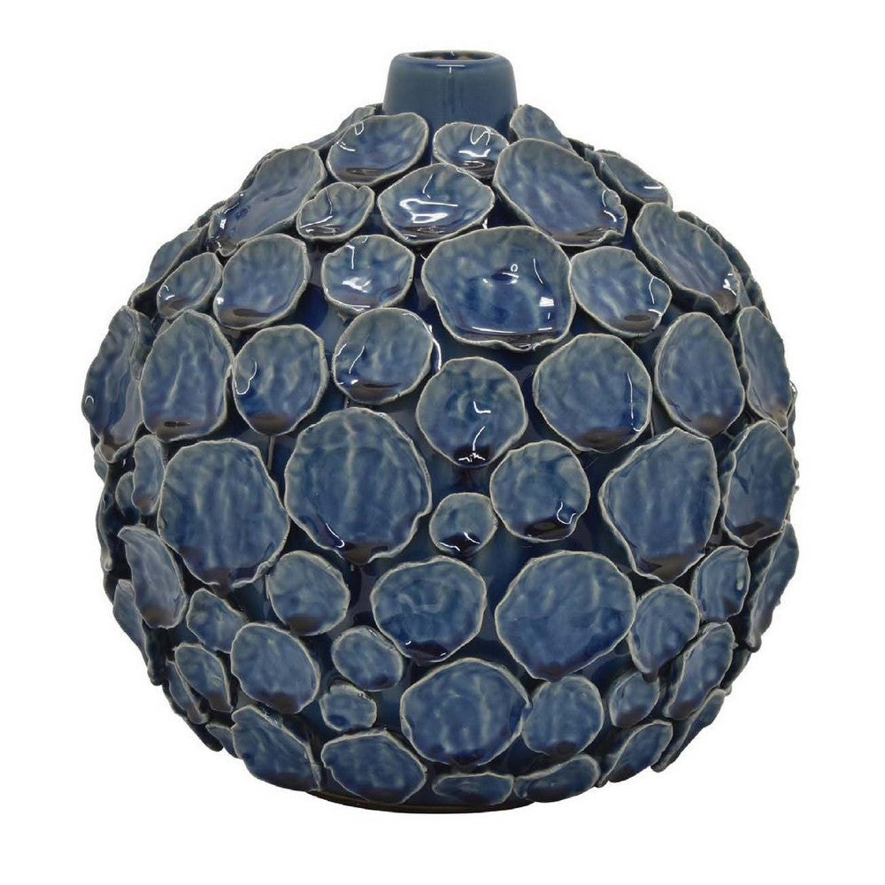 Remus Accent Vase with Raised Pebble Pattern | Glazed Blue Ceramic
