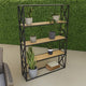 Lewy Plant Stand | X-Cross Sides | 4 Tier Wood Shelves | Black Metal