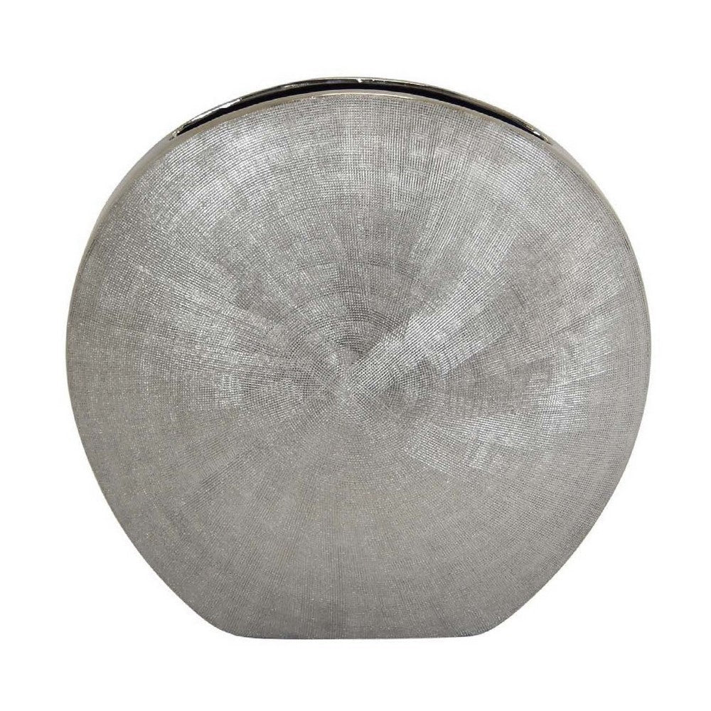 Harvey Accent Vase | Metallic Texture | Flat Round Gray Ceramic 15’’ BM335051